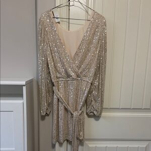 Sequin Wrap Mini Dress in Champagne